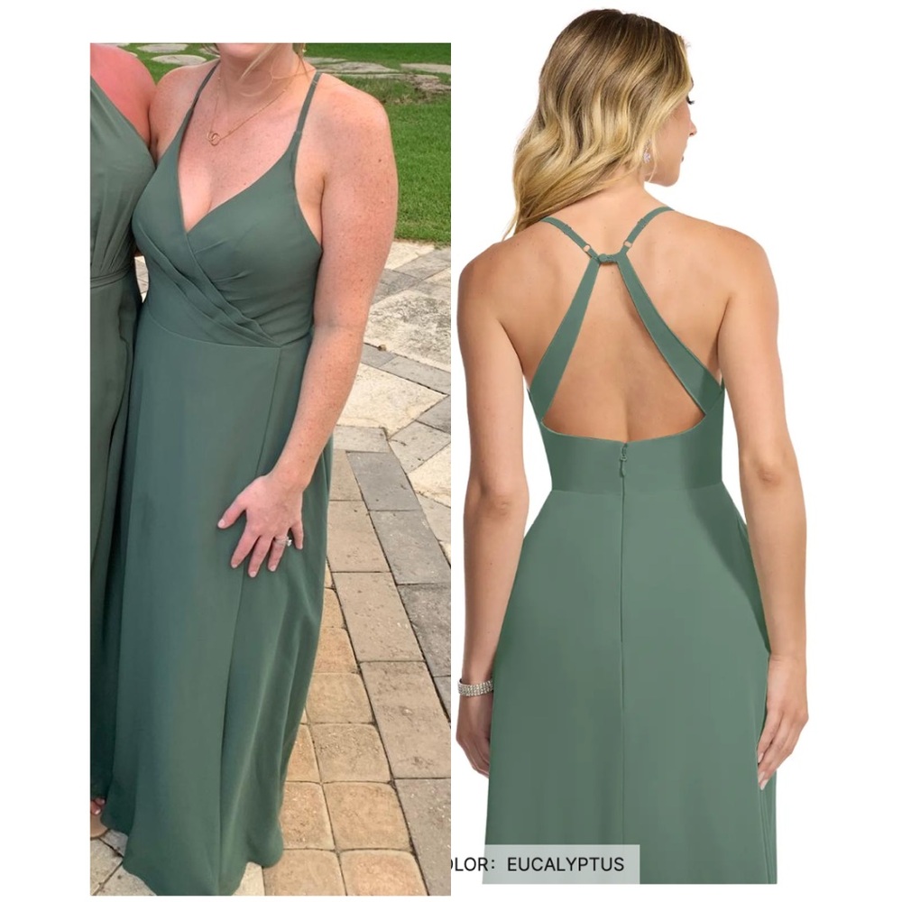 Azazie Backless Chiffon Dress in Eucalyptus
